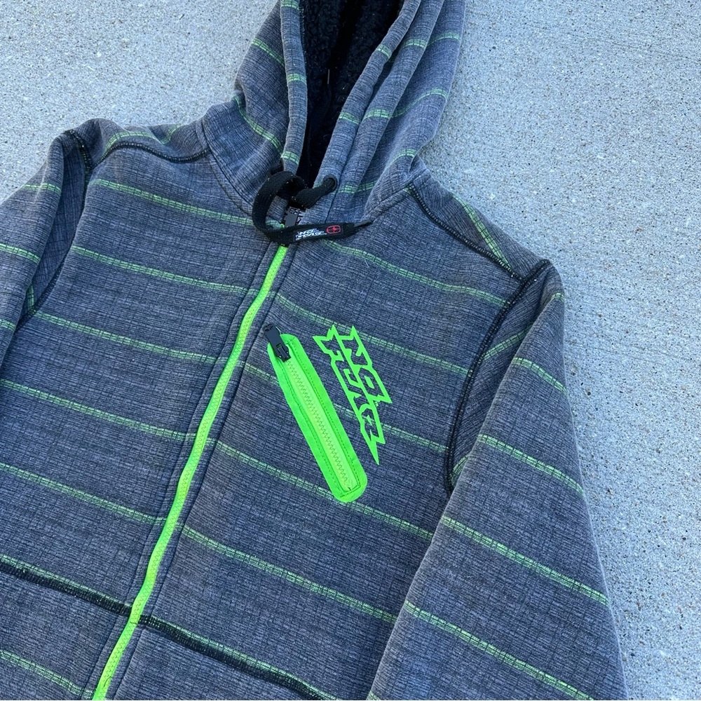 Men's Grey Hooded Jacket with Neon Green Accents